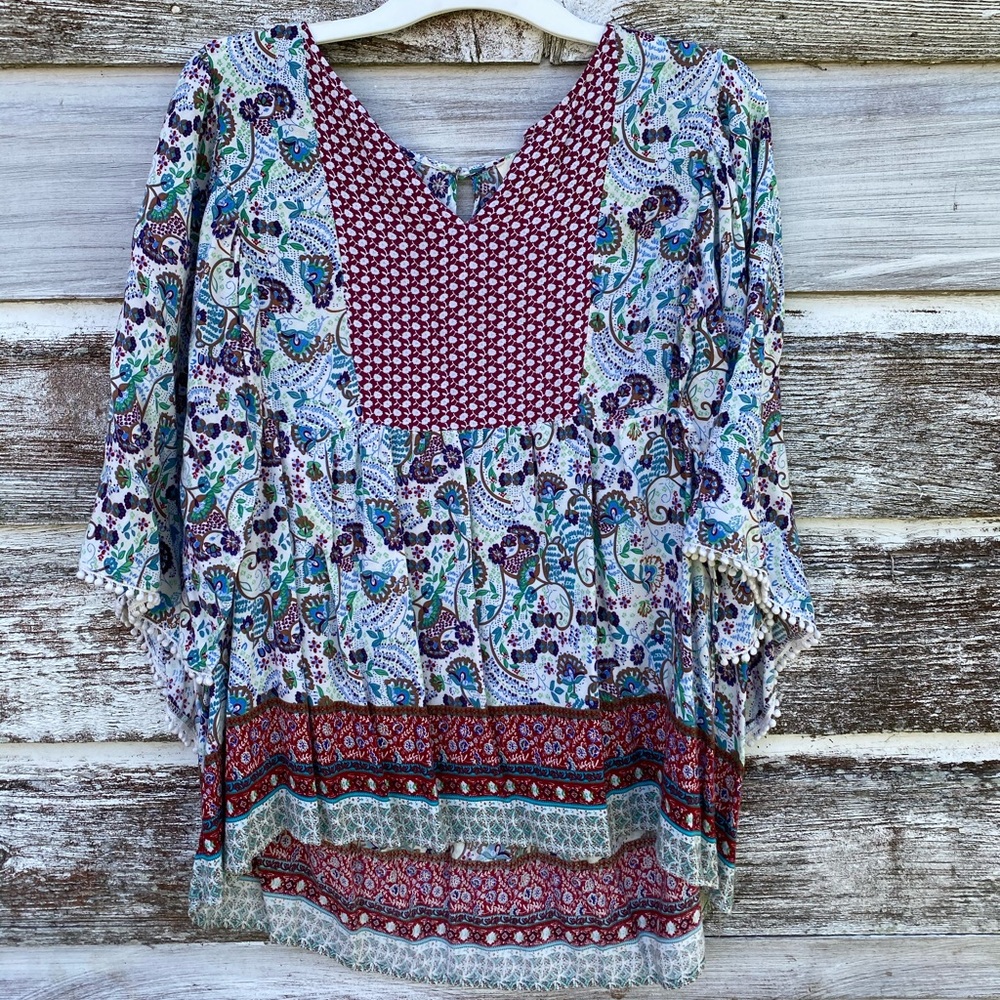 Umgee Hippie Retro Tunic with open flutter sleeves